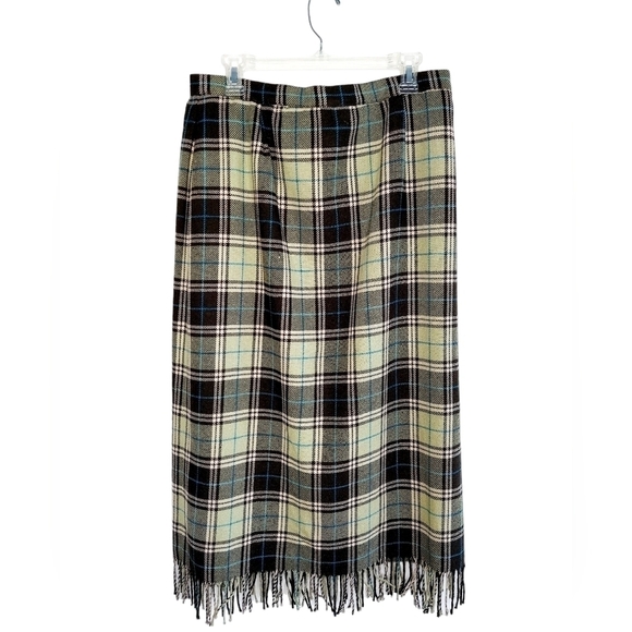 Evan Picone Blanket Wrap Maxi Skirt Green Plaid Wool-blend Fringed Lined Size 16 - Picture 5 of 12